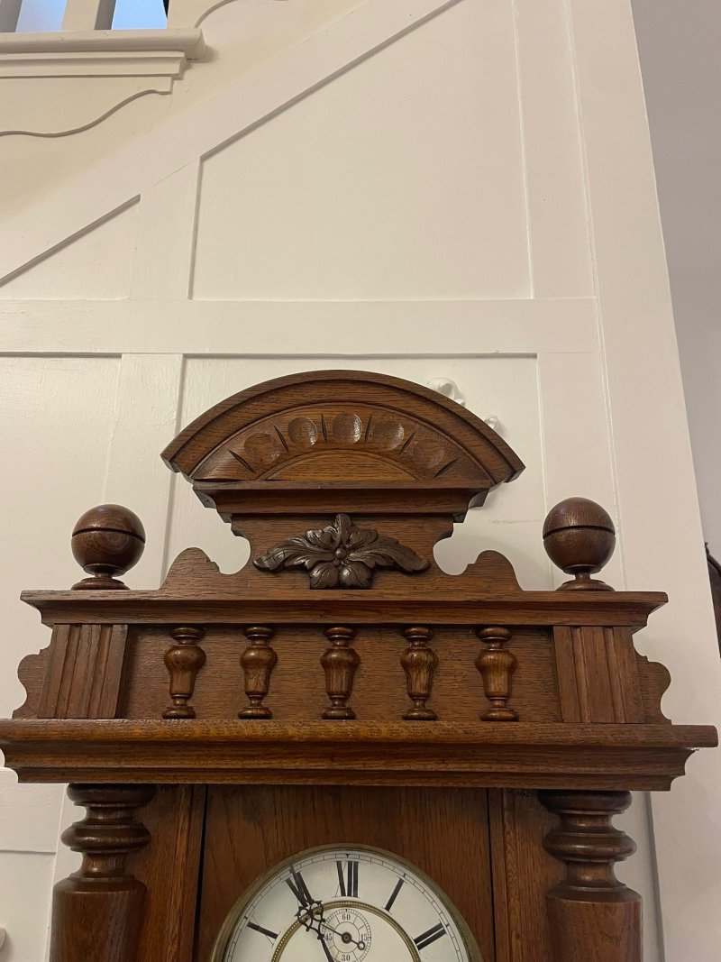 Antique Victorian Quality Carved Oak Vienna Wall Clock - Image 7